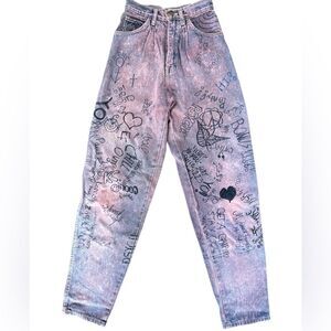 Vintage Yearbook Jeans 1991 Size 3 Frosted Distressed Signed Graffiti Denim